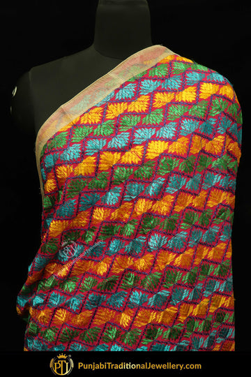 Multi Color Pure Phulkari Dupatta By Punjabi Traditional Jewellery
